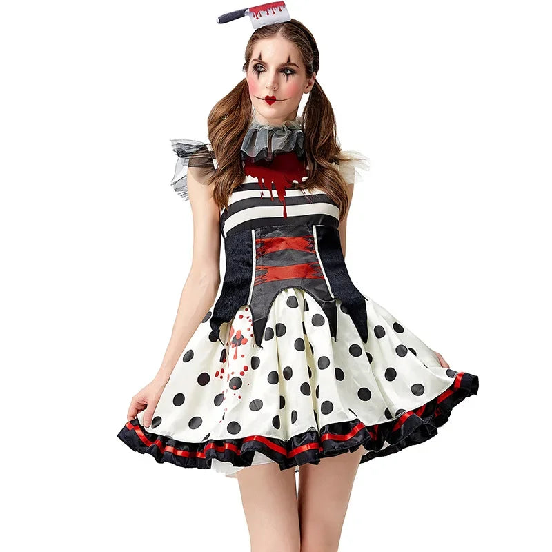 Halloween Clown Dress Adult Circus Striped Dress Horror Clown Cosplay Costume Carnival Party Fancy Dress Up Women Clothes