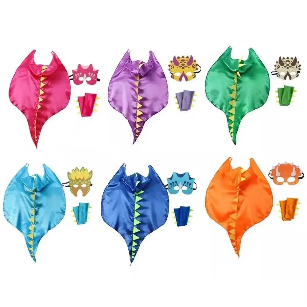 Fancy Mask Dragon Cloak Hooded Cape Cosplay Costumes Halloween Kids Costume Golves Dinosaur Costume Party