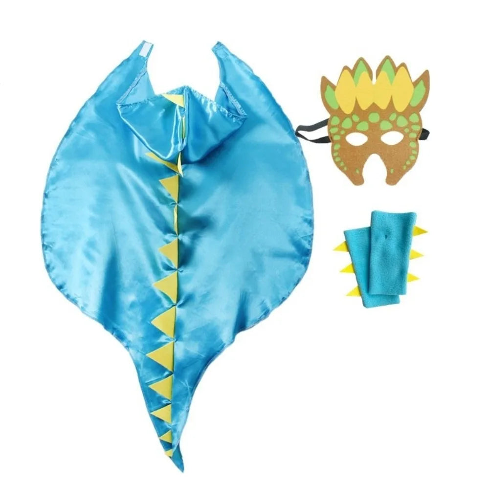 Fancy Mask Dragon Cloak Hooded Cape Cosplay Costumes Halloween Kids Costume Golves Dinosaur Costume Party