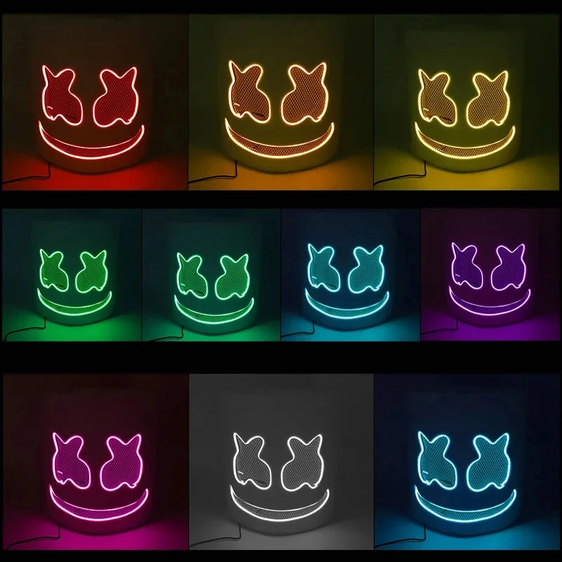 Halloween Light Up Mask Full Face LED Neon Marshmallow Mask Headgear Luminous DJ Music Festival Props Cosplay Rave Party Mask