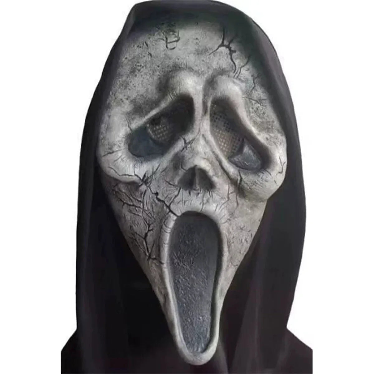 Halloween cosplay horror, funny screaming, grimace mask, scary headgear, adult dance props, latex NPC role play