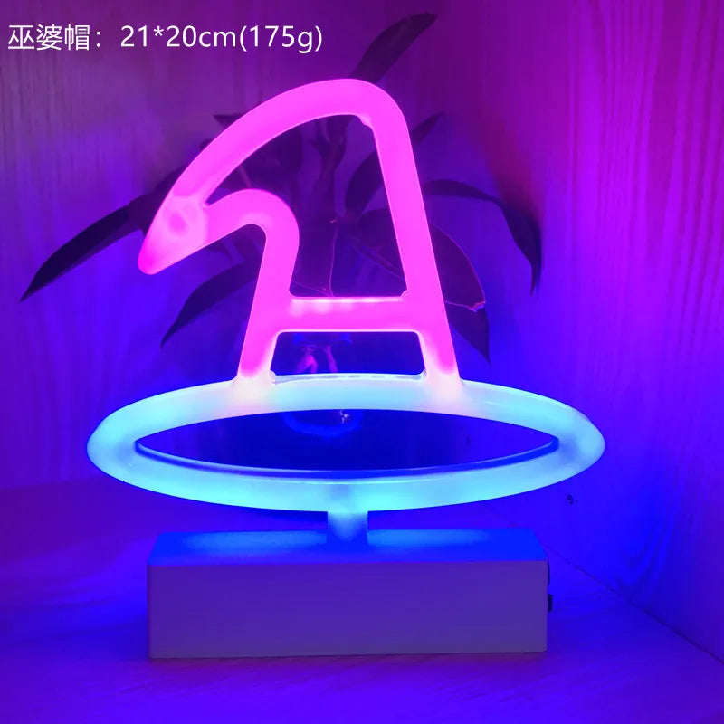 Halloween Decoration Neon Lights Witch Hat Candy Ghost Party Lamp for Bedroom Bar Coffee Decor Lighting Skull Baby Night Light