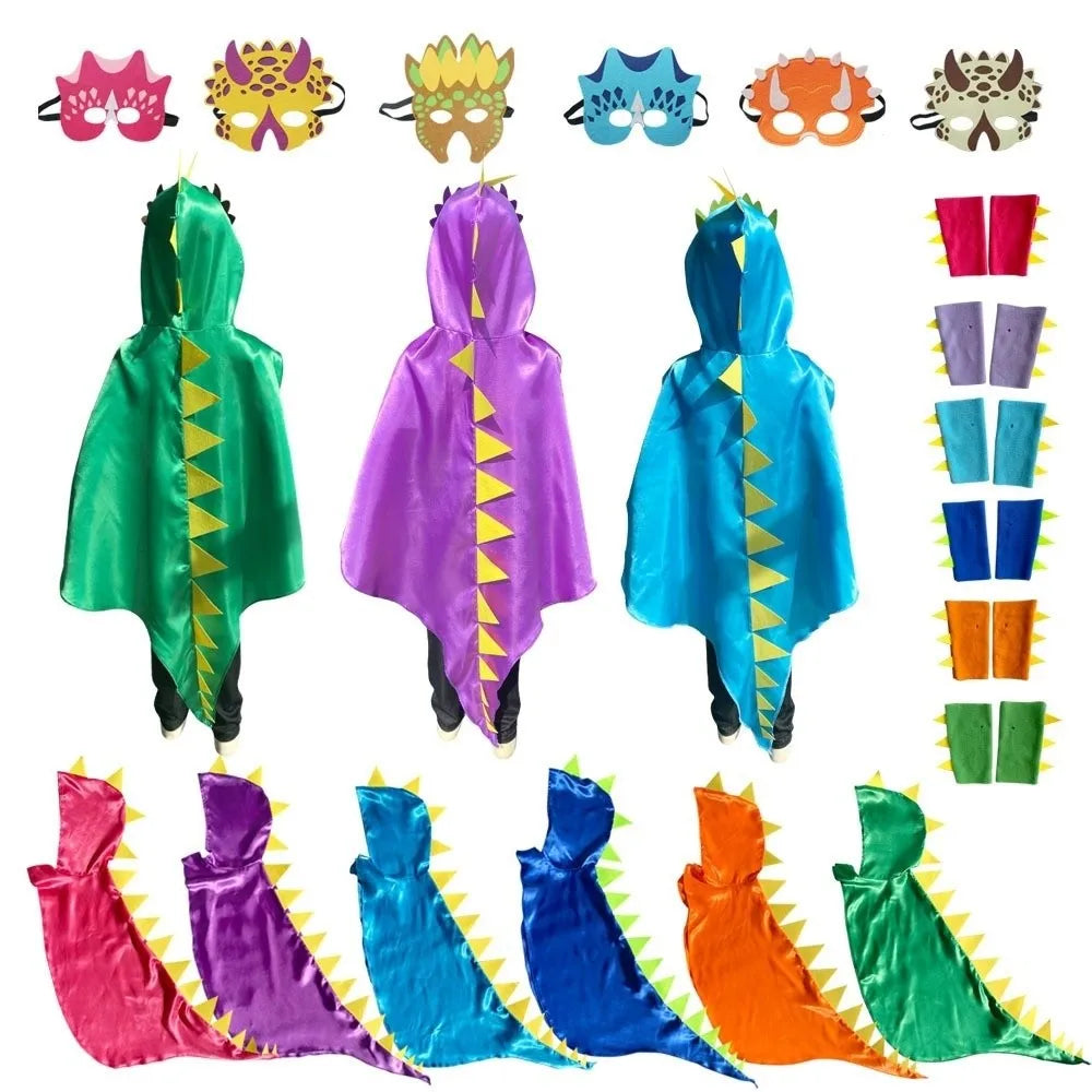 Fancy Mask Dragon Cloak Hooded Cape Cosplay Costumes Halloween Kids Costume Golves Dinosaur Costume Party