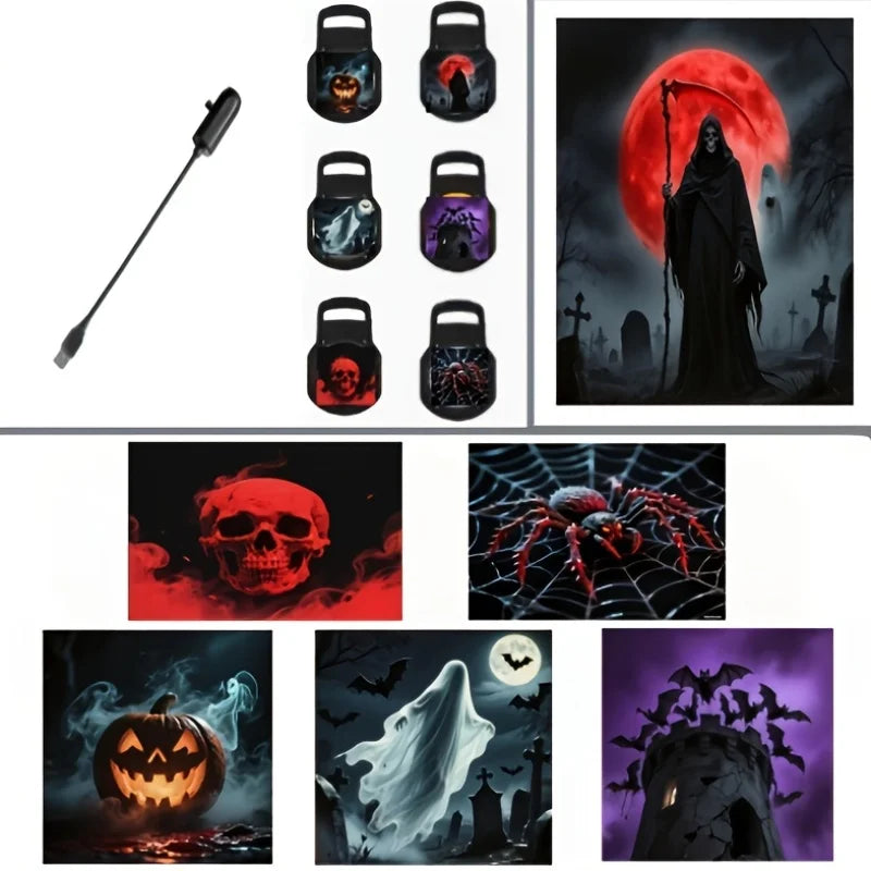 Halloween Projection Lamp, USB Powered LED Mood Light,360° Adjustable Horror Decor with 3/6 Animated Patterns,Home Party Ceiling